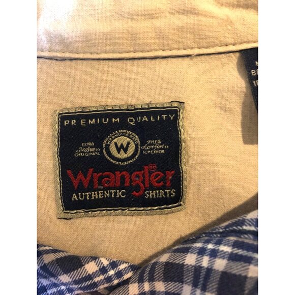 Wrangler Men's Size Large Blue/White Plaid Long Sleeve Button Up Flannel Shirt - Picture 4 of 5